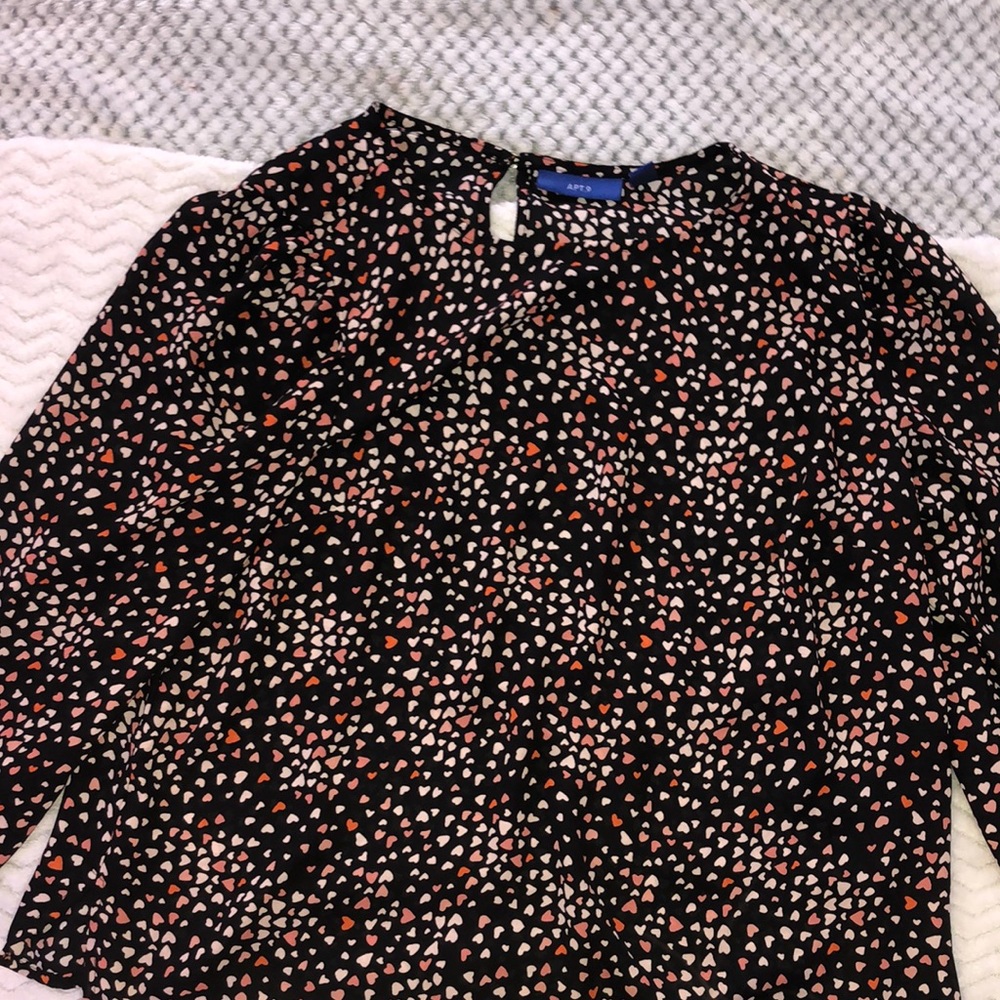Black blouse with pink and red hearts